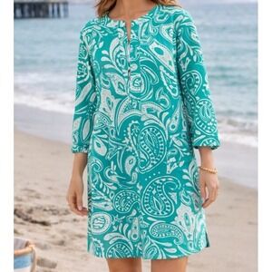 ABTE Australia Linen Cotton Paisley Tunic Dress Beach Cover Up Womens 12
